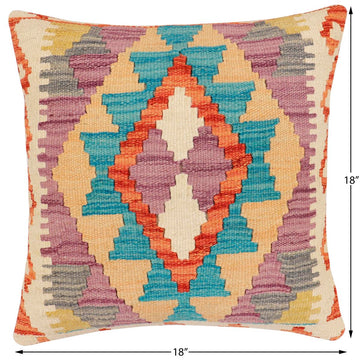handmade Traditional Pillow Rust Blue Hand-Woven SQUARE 100% WOOL Hand woven turkish pillow2' x 2'
